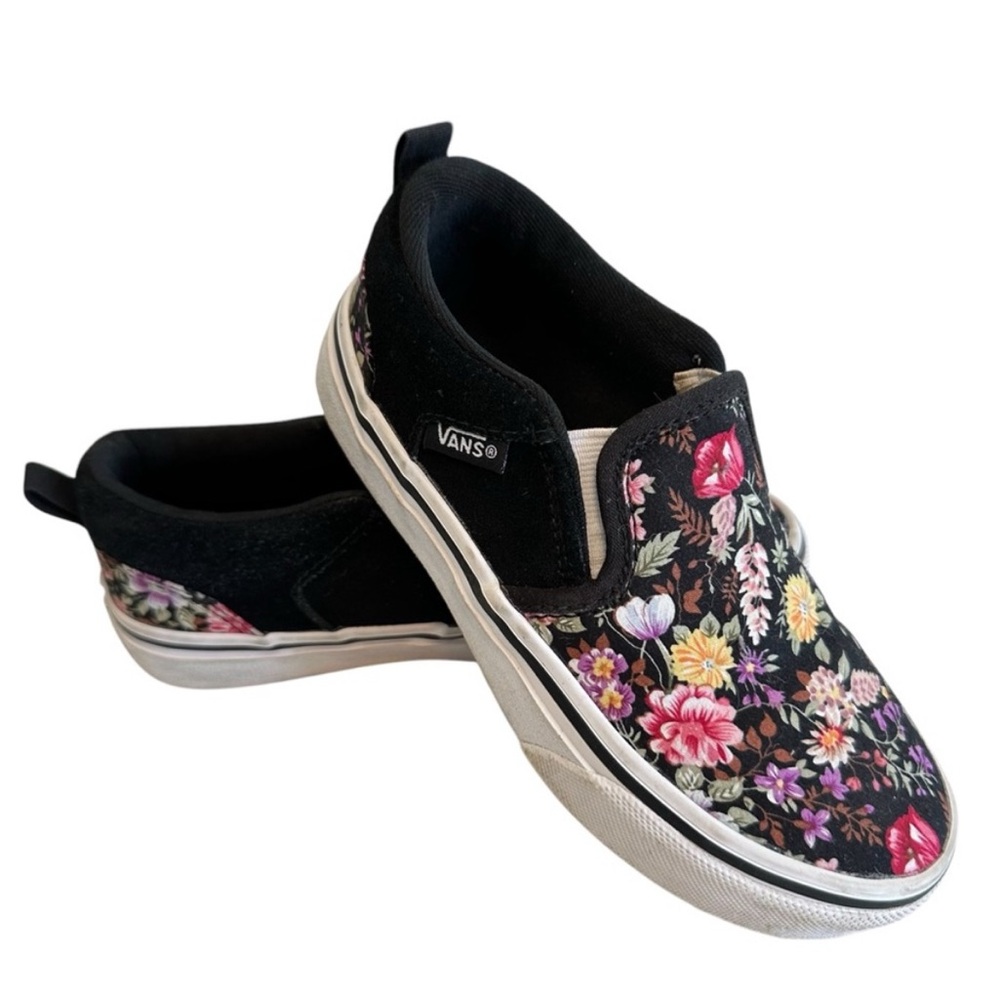 VANS Kids Black Floral Slip-On Sneakers